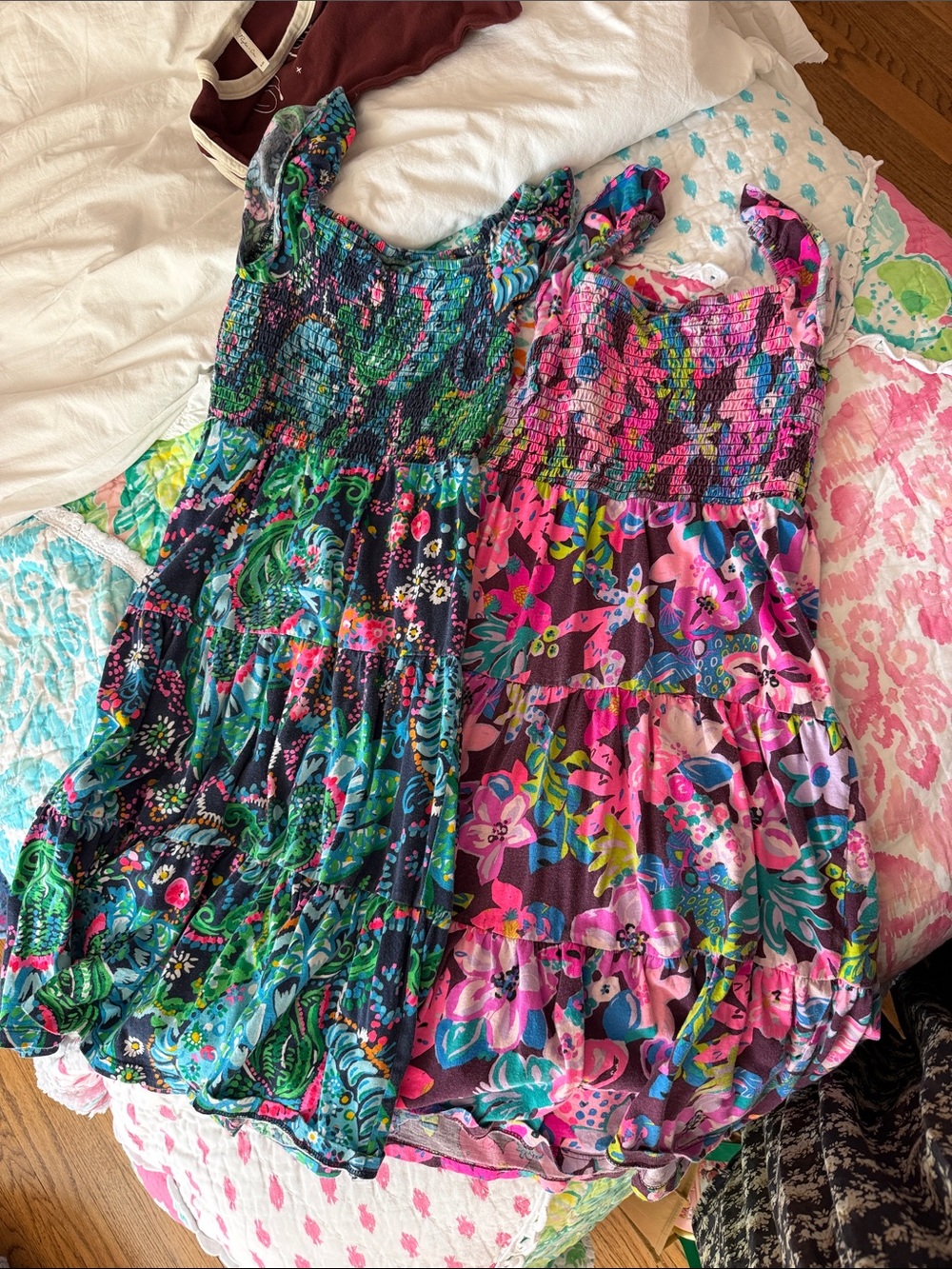 Lilly Pulitzer Girls' Split-Print Floral Sundress - Teal & Pink